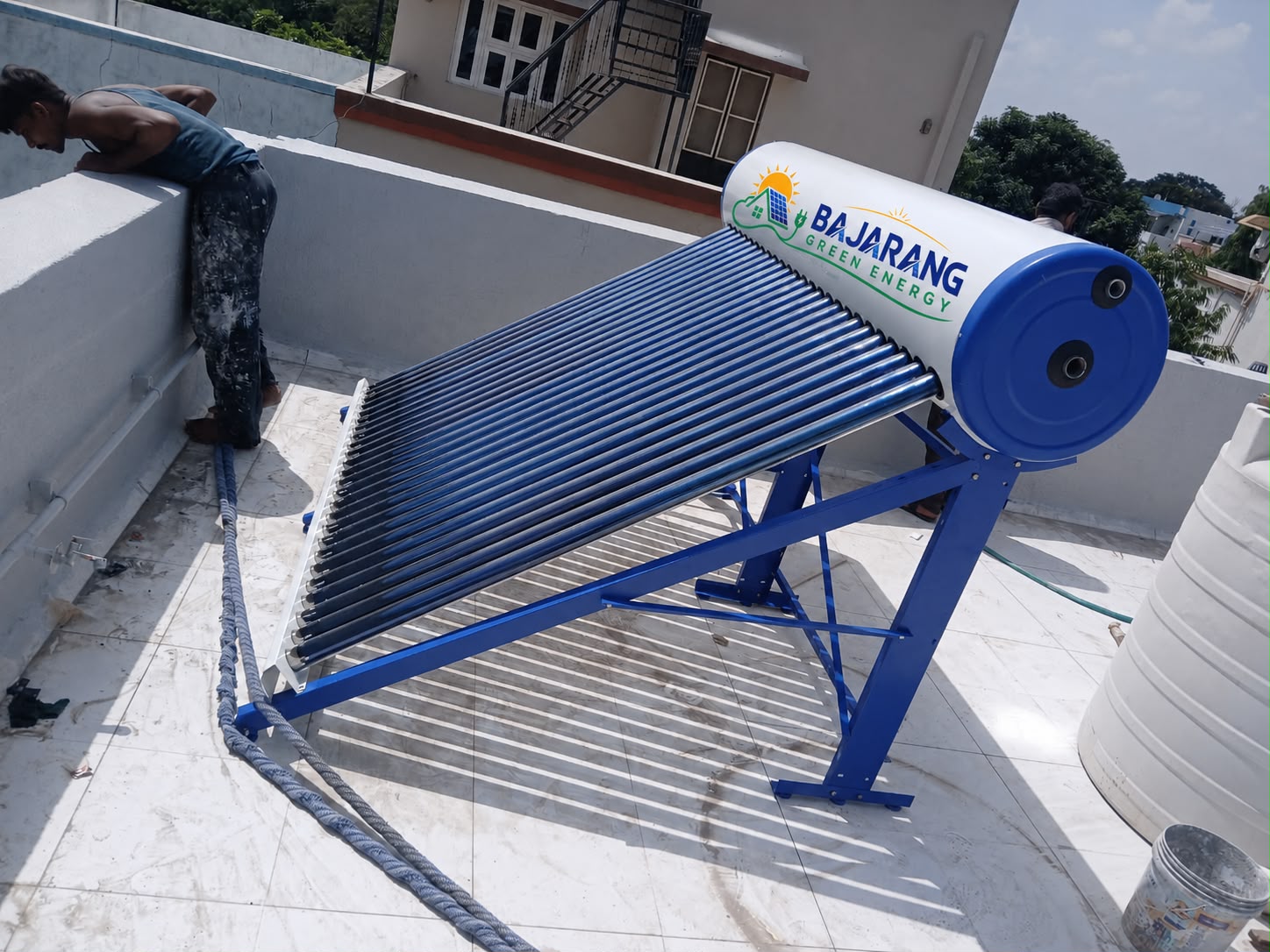Rooftop solar water heater installation
