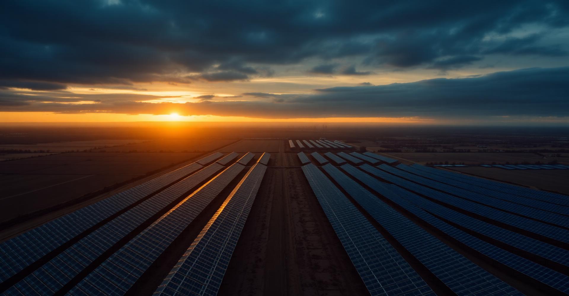 Solar farm at sunset